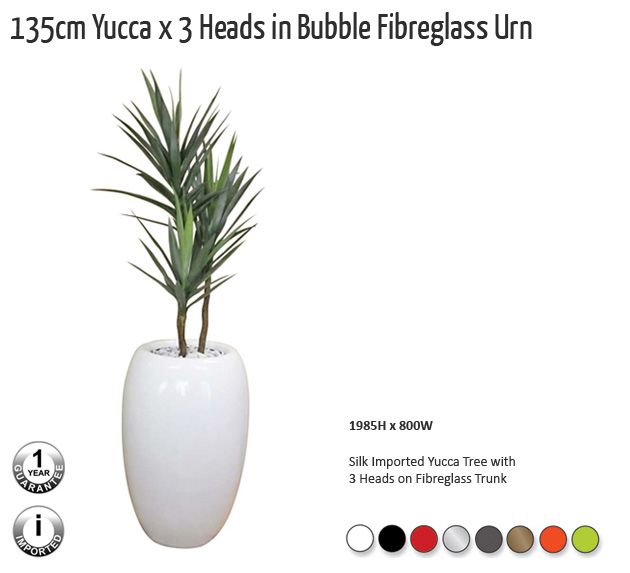 135cm yucca x3 heads in bubble fibreglass urn